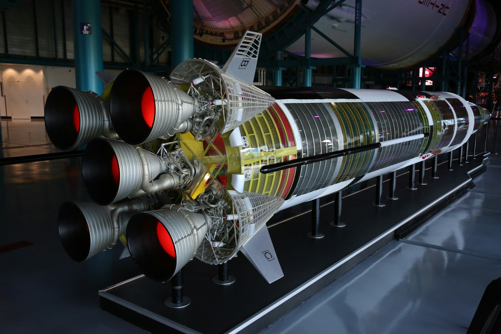 Vintage Soviet-era rocket on launch pad with overcast sky